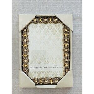 Luxe Collection Gold Tone Metal Picture Frame 4"x6" w/Champagne Rhinestones NIB